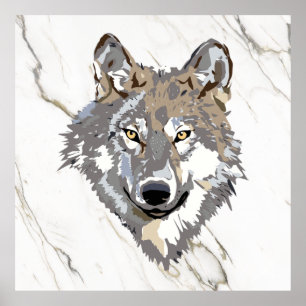 Grauer Wolf auf Marmor Poster