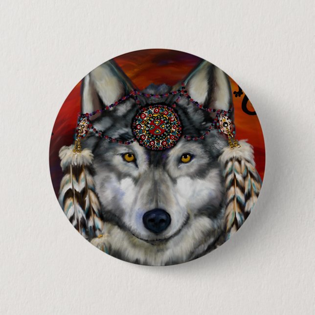 Grauer Wolf Button (Vorderseite)