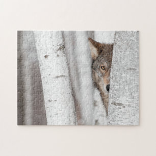 Grauer Wolf (Canis Lupus) hinter Baum Puzzle