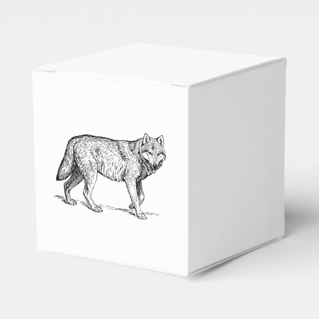 Grauer Wolf Elegante Tinte Zeichnend Geschenkschachtel (Vorderseite)