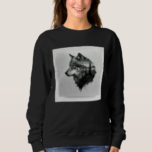 Grauer Wolf Farbe Spritzer Krieger Wildes Tier Ein Sweatshirt