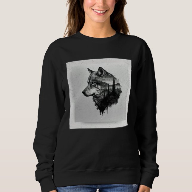 Grauer Wolf Farbe Spritzer Krieger Wildes Tier Ein Sweatshirt (Vorderseite)
