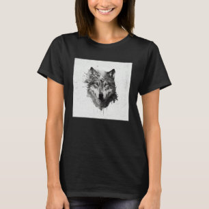 Grauer Wolf Farbe Spritzer Krieger Wildes Tier Ein T-Shirt