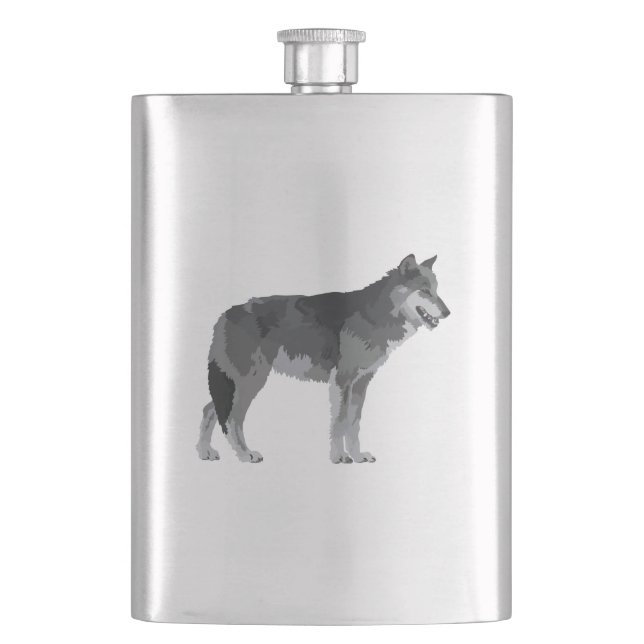 Grauer Wolf-Flasche Flachmann (Vorderseite)