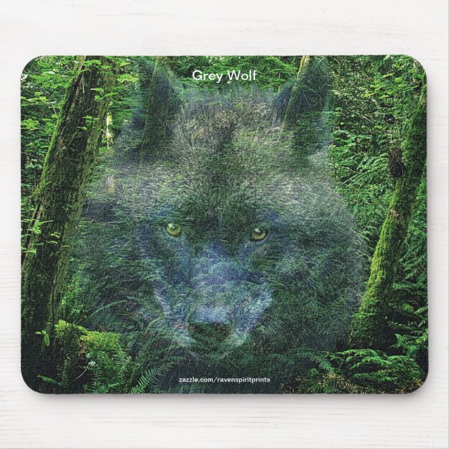 Grauer Wolf & Forest Wildlife Fan Animal Art Mousepad (Vorne)
