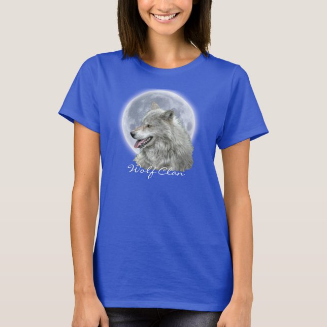 Grauer Wolf & Full Moon WOLF CLAN Wildlife Art T-Shirt (Vorderseite)