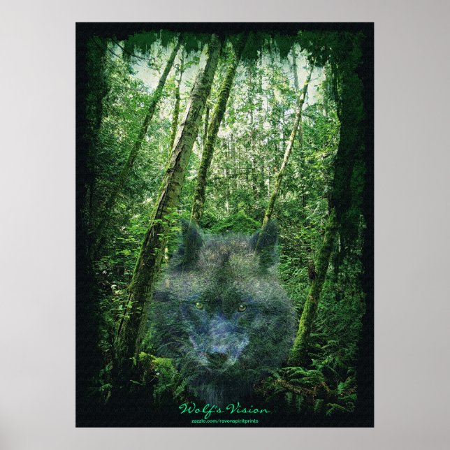 Grauer Wolf Geist in Forest Öko Fantasy Art Poster (Vorne)