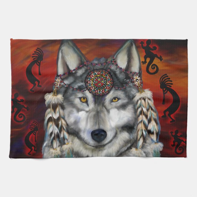 GRAUER WOLF GESCHIRRTUCH (Horizontal)