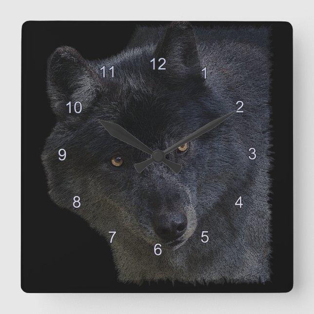 Grauer Wolf-Gesicht Wildlife-Supporter Art Clock Quadratische Wanduhr (Vorderseite)