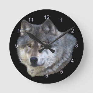 Grauer Wolf-Gesicht Wildlife-Supporter Art Clock Runde Wanduhr