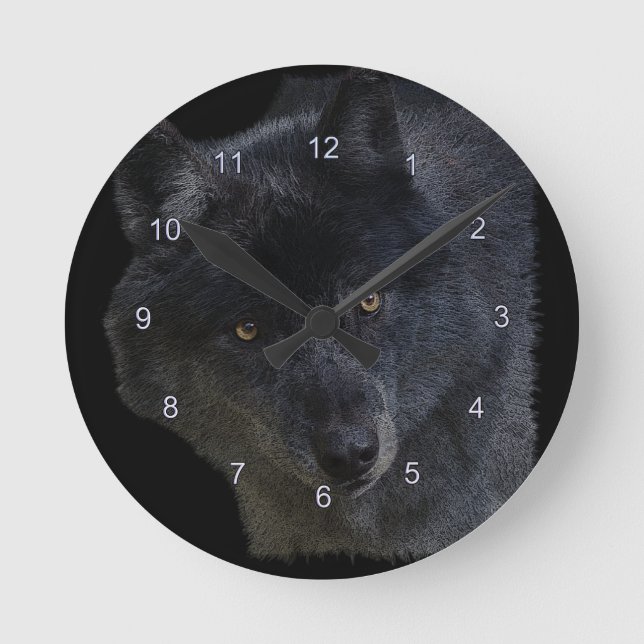 Grauer Wolf-Gesicht Wildlife-Supporter Art Clock Runde Wanduhr (Vorderseite)