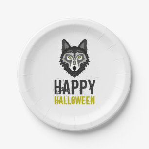 Grauer Wolf, glückliches Halloween Pappteller