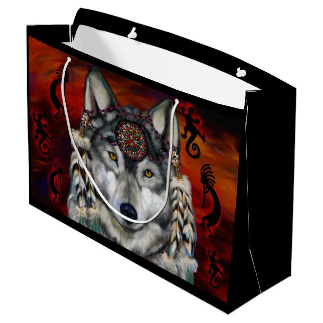 GRAUER WOLF GROßE GESCHENKTÜTE (Rückseite Schrägansicht)