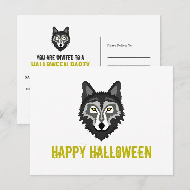 Grauer Wolf, Halloween-Party Einladung Postkarte (Vorne/Hinten)