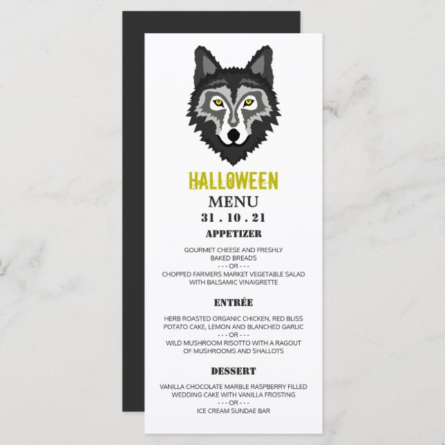 Grauer Wolf, Halloween-Party Menükarte (Vorne/Hinten)