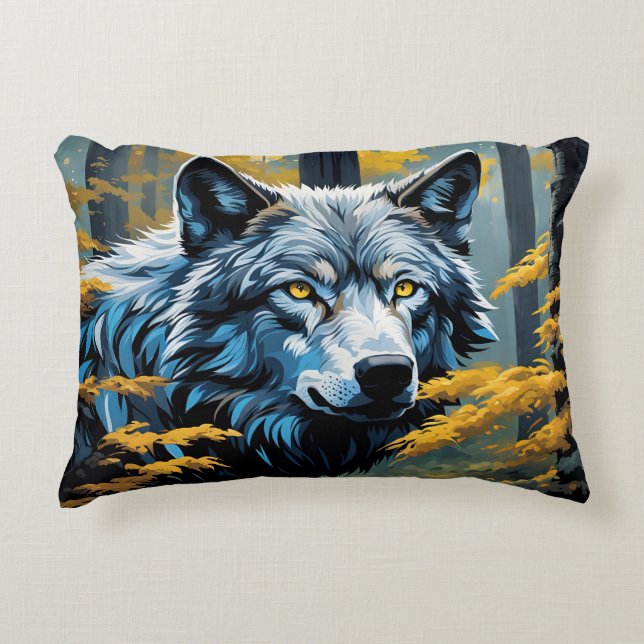 Grauer Wolf im Goldenen Wald Dekokissen (Vorderseite)