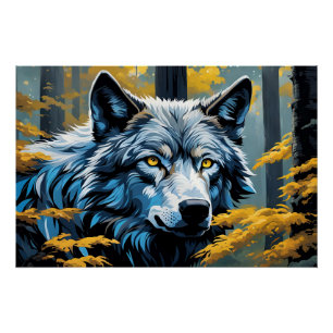 Grauer Wolf im Goldenen Wald Poster