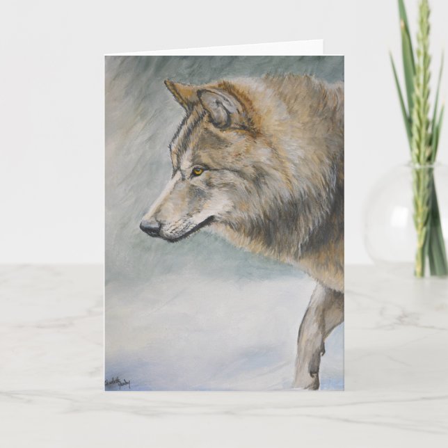 Grauer Wolf im Storm Wildlife Art Grußkarte Karte (Vorderseite)