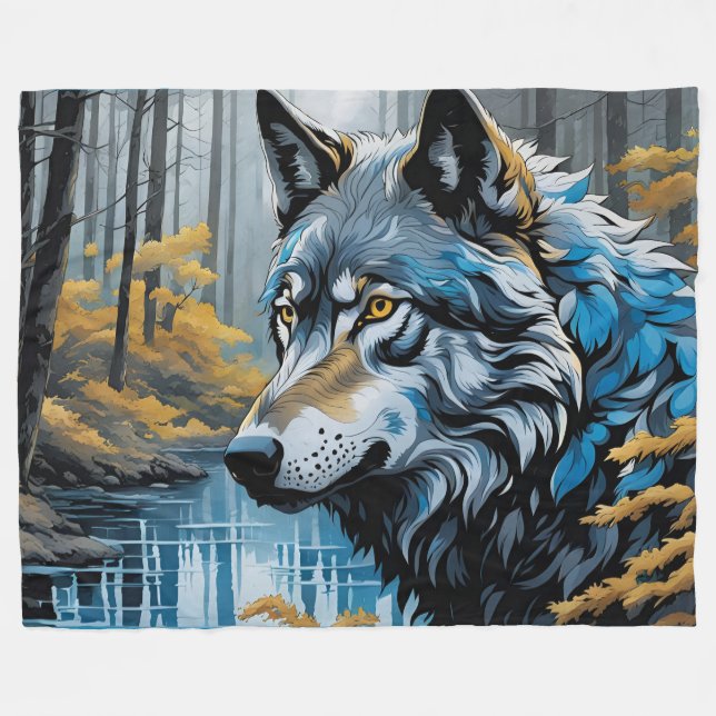 Grauer Wolf im Stream Fleecedecke (Vorderseite (Horizontal))