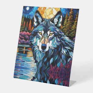 Grauer Wolf im waldgefestigten Glass-Look Sockelschild
