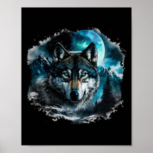 Grauer Wolf Jagdgebiet Icy Moon Forest Galaxy Poster