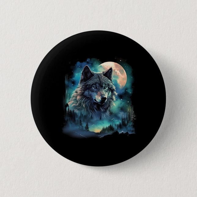 Grauer Wolf Jagdgründe Icy Moon Forest Galaxy Button (Vorderseite)