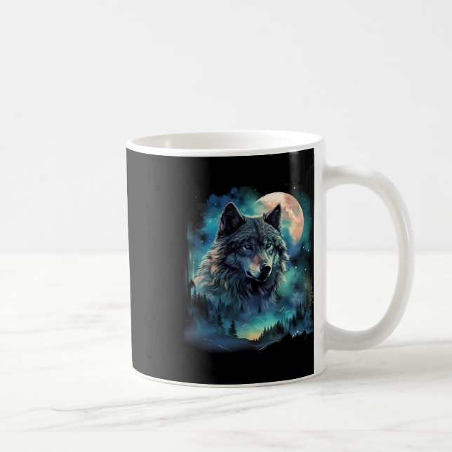 Grauer Wolf Jagdgründe Icy Moon Forest Galaxy Kaffeetasse (Rechts)