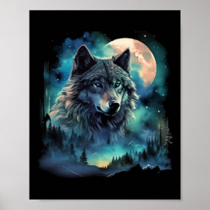 Grauer Wolf Jagdgründe Icy Moon Forest Galaxy Poster