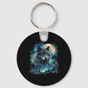 Grauer Wolf Jagdgründe Icy Moon Forest Galaxy Schlüsselanhänger