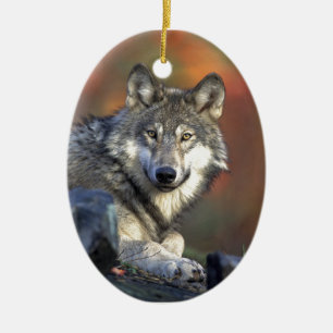 Grauer Wolf Keramik Ornament