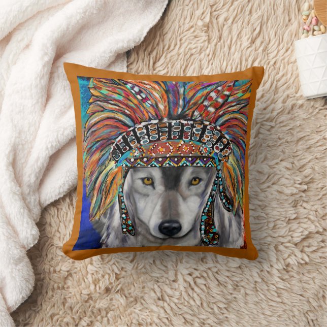 Grauer Wolf Kunst Kissen (Decke)