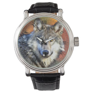 Grauer Wolf-Kunst-Malerei Armbanduhr