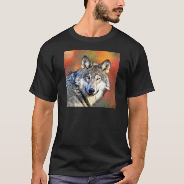 Grauer Wolf-Kunst-Malerei T-Shirt (Vorderseite)