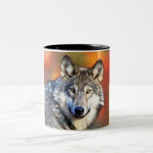 Grauer Wolf-Kunst-Malerei Zweifarbige Tasse