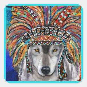 Grauer Wolf Kunst Quadratischer Aufkleber