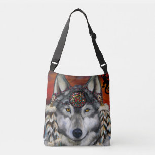 GRAUER WOLF KUNST TRAGETASCHEN MIT LANGEN TRÄGERN