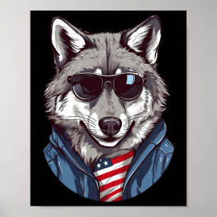 Grauer Wolf mit patriotischer USA-Flagge Amerikani Poster