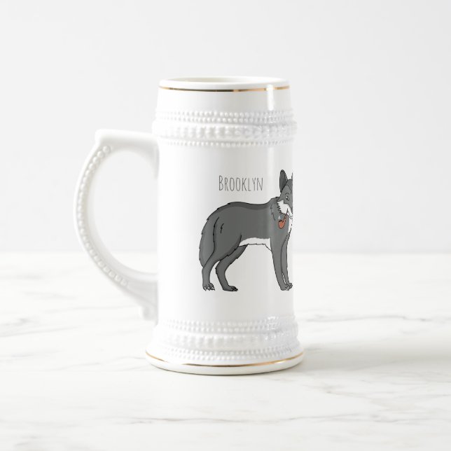 Grauer Wolf mit Pfeife Cartoon-Illustration Bierglas (Links)