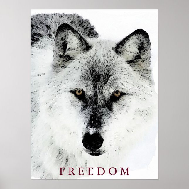 Grauer Wolf Motivierend Freedom Poster Print (Vorne)