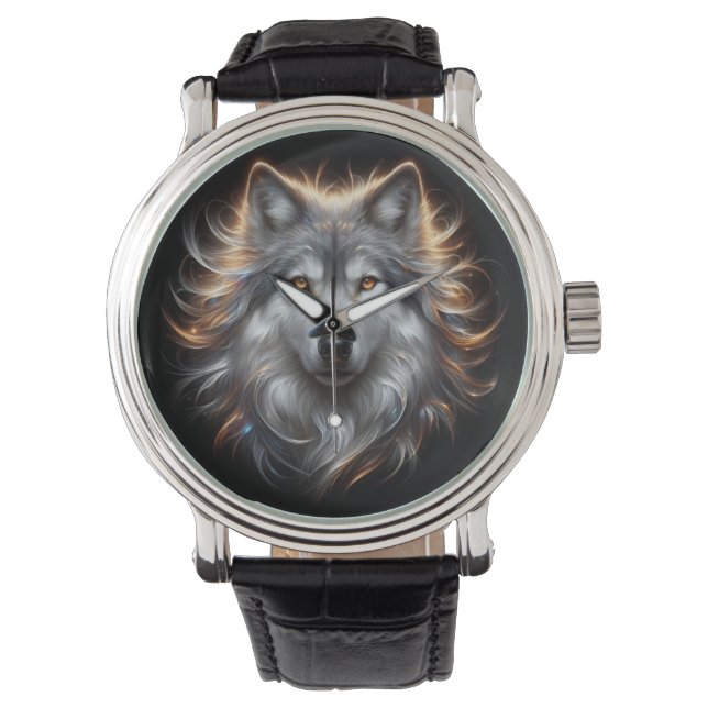 Grauer Wolf Portrait eWatch Uhr (Vorderseite)