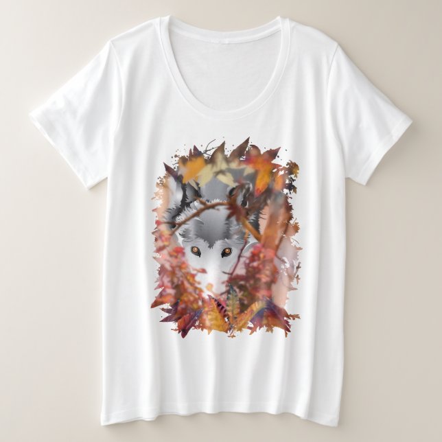Grauer WOLF PROWLER Große Größe T-Shirt (Design vorne)