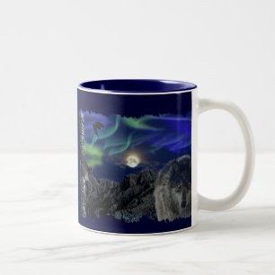 Grauer Wolf, Ravens & Aurora & Totem Wildtiere Tas Zweifarbige Tasse