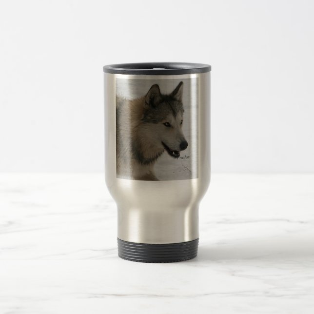 Grauer Wolf-Reise-Tasse Reisebecher (Mittel)