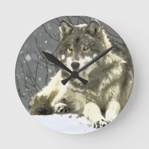 Grauer Wolf Runde Wanduhr