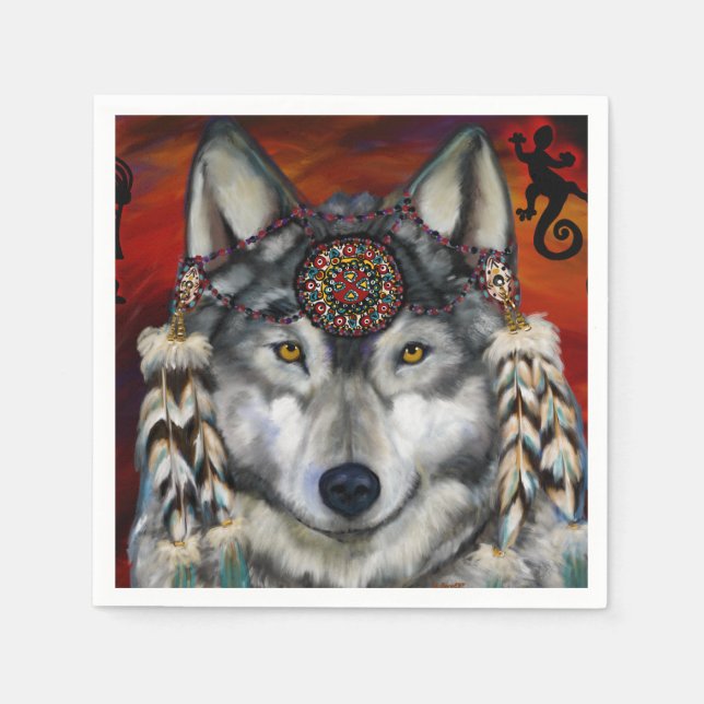 GRAUER WOLF SERVIETTE (Vorderseite)