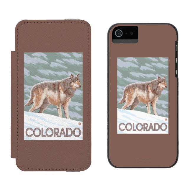 Grauer Wolf StandingColorado Incipio iPhone Geldbeutel-Hülle (Seite an Seite)