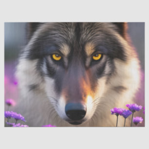 Grauer Wolf Stare - Lila Blumen Seidenpapier