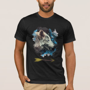 *~* Grauer Wolf Totem Blaue Malerei Boho T-Shirt