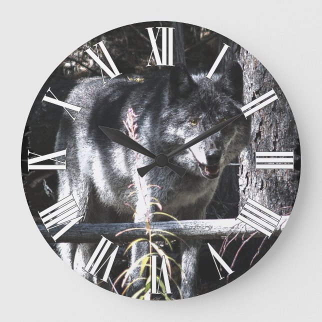 Grauer Wolf und Foto-Uhr Große Wanduhr (Vorderseite)