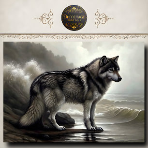 Grauer Wolf von Meereswellen Wildlife Art Seidenpapier
